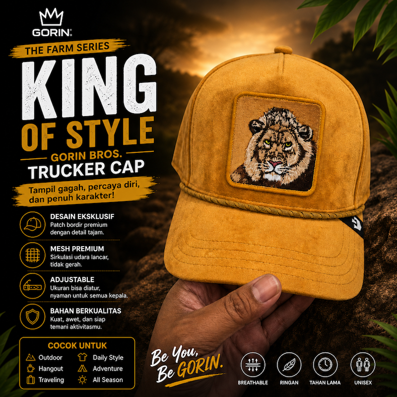 Topi Goorin Bros The Farm Lion Trucker Cap Premium Suede Mustard Unisex