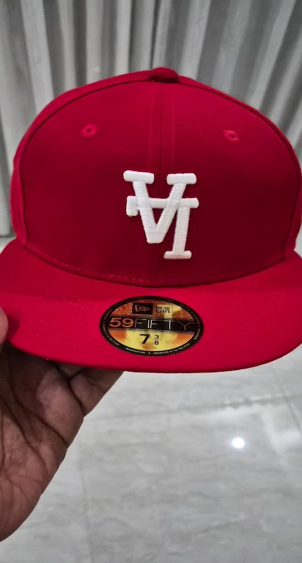 Topi New Era 59FIFTY LA Kebalik Logo Fitted Cap Merah Size 7 3/8